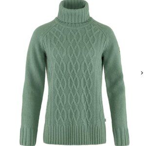 Fjallraven Ovik Cable Knit Roller Neck 100% wool sweater green size Small NWT